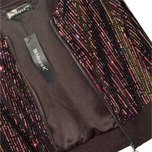 NWT Allegra Unique Color Change Black Sequined Zip Front Lined Crop Jacket Sz M